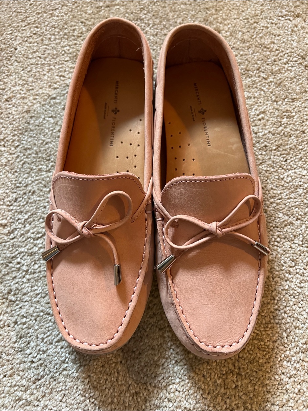 Mercanti Fiorentini Blush Pink Leather Driving Moccasins. Size 7.5